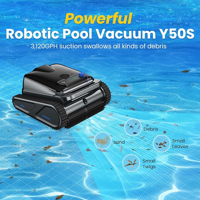 Y50S Robotic Pool Cleaner, Upgraded Motor, Powerful Wall-Climbing - Image 2