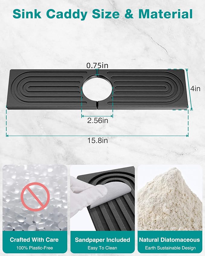 Stone Faucet Mat for Kitchen Sink, Diatomite Sink Protectors - Image 3