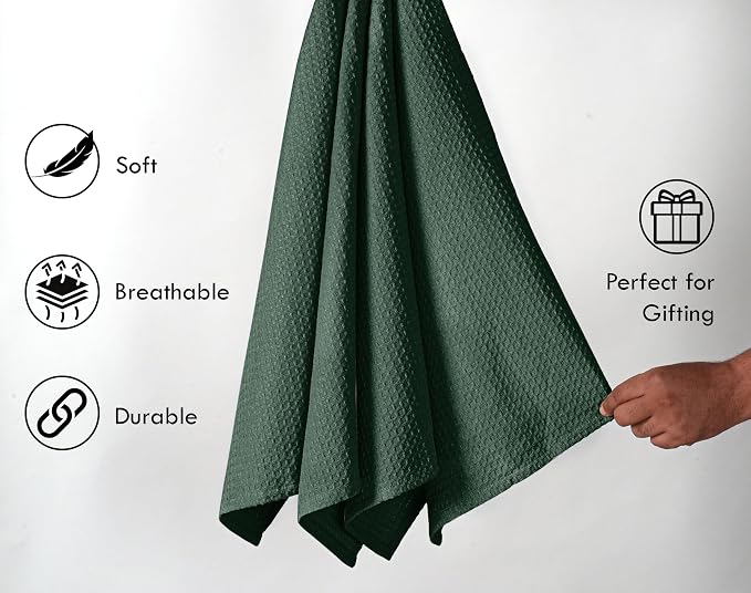 Olive Green Waffle Dishcloths, 100% Cotton, Quick Drying, Machine Washable - Image 2