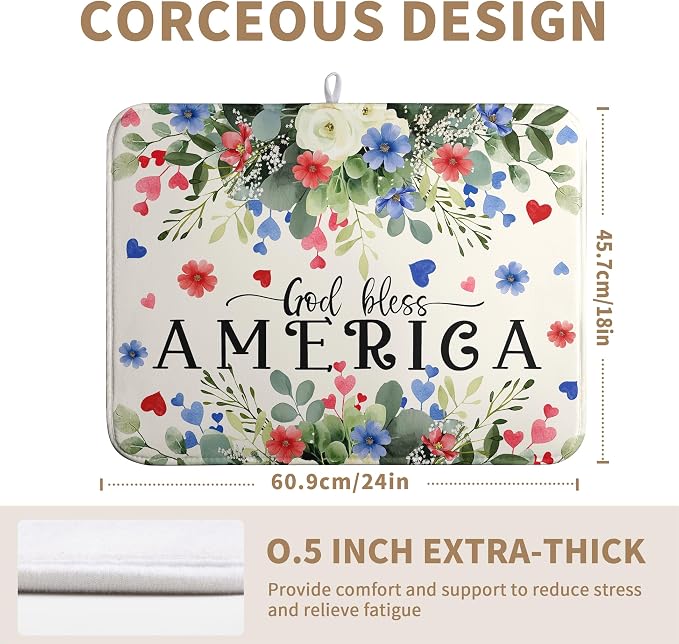4th of July Patriotic Floral Dish Drying Mat Summer Memorial Day Large Kitchen - Image 5