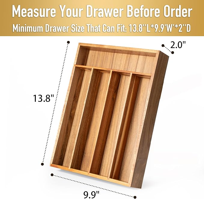 Silverware Organizer Acacia Kitchen Drawer Organizer Utensil Organizer - Image 3