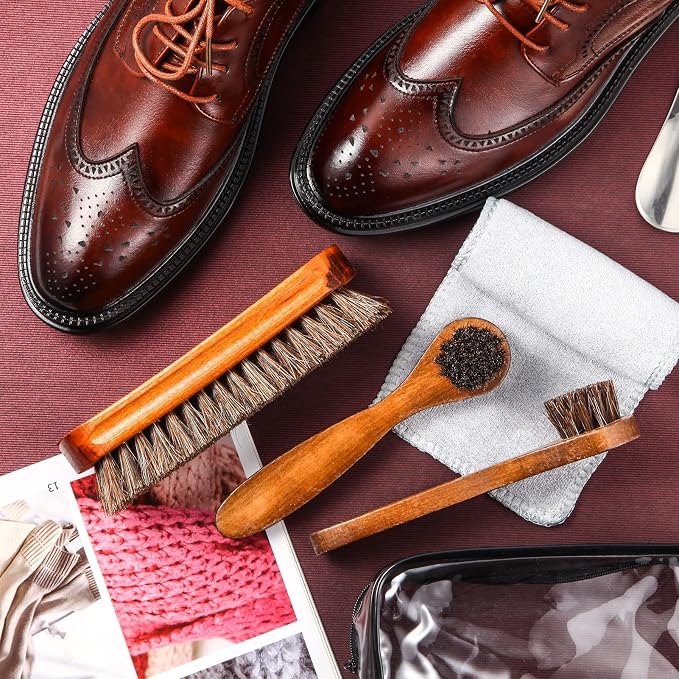 4 Pcs Horsehair Shoe Brush Kit Polishing Daubers Applicators Leather Care - Image 7