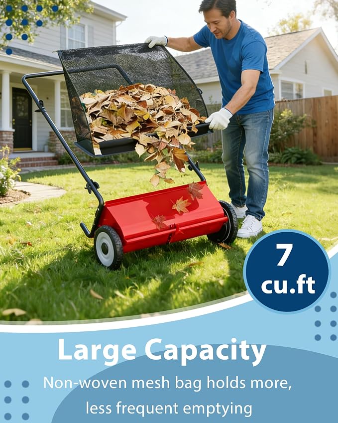 Push Lawn Sweeper, 26 in Width Enhanced 4-Brush System, 7 ft Capacity Heavy - Image 3
