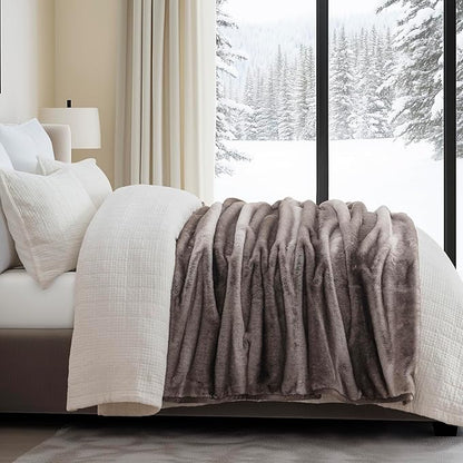 EVERGRACEHOME Ultra Soft Luxury Fluffy Mink Faux Fur Throw Blanket, Thick Warm Fall Winter Blankets for Bed, Couch, Cozy Plush Reversible Blanket for Chair, Sofa (Ombré Hazel Brown, 60"x80")