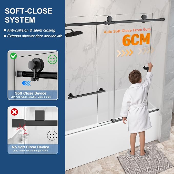 Frameless Tub Sliding Door, 5/16" Bathtub Shower Door - Image 3