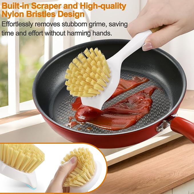 Dish Brush Set with Bamboo Handle, Kitchen Brushes - Image 4