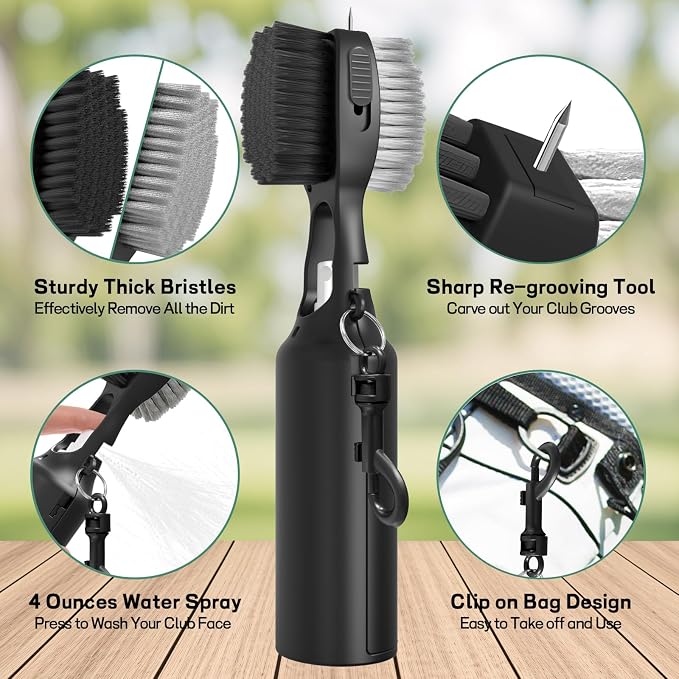 THIODOON 2 Pack Golf Club Brushes and Groove Cleaner 2 ft Retractable Zipline - Image 2