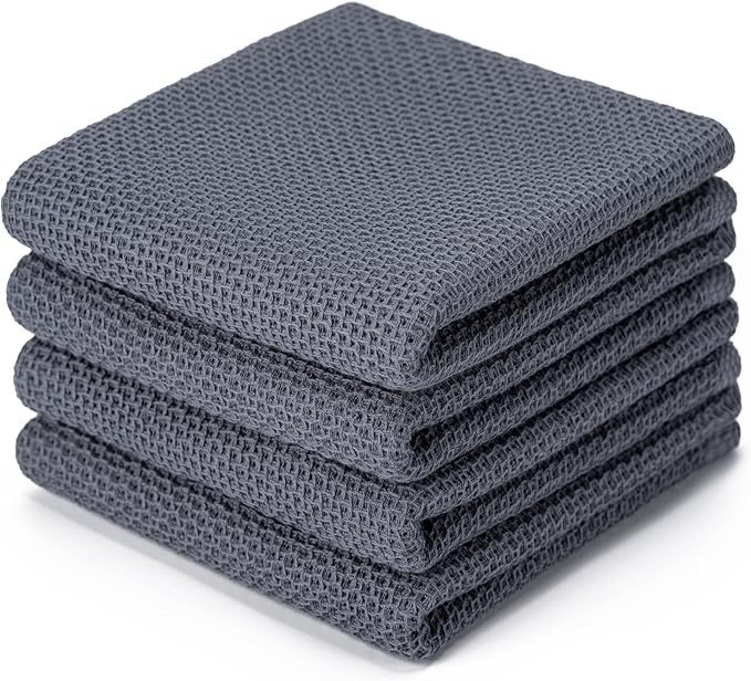 BOOMIBOO 4-Pack Dish Towels, 100% Cotton Waffle Weave, Ultra Soft Absorbent by BOOMIBOO