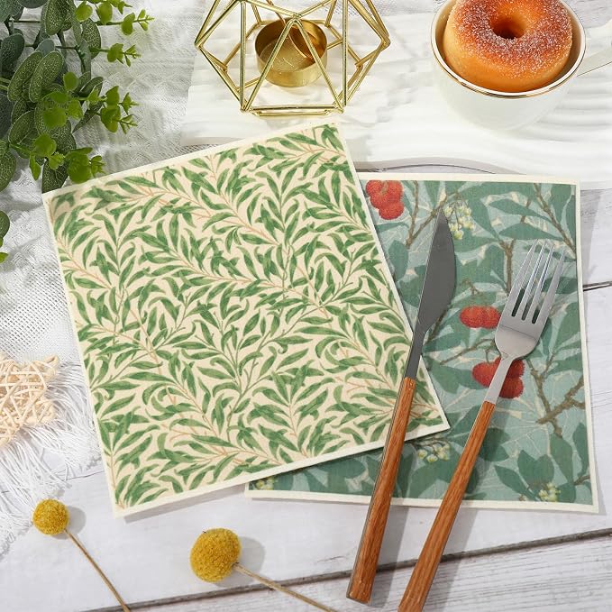 Whaline 12 Pcs William Morris Floral Swedish Dishcloths Vintage Greenery Flower - Image 4