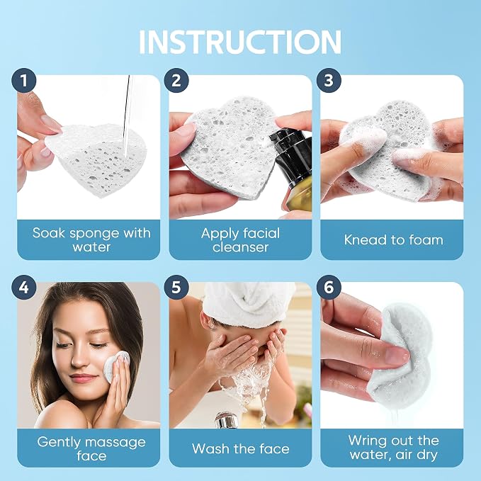 GAINWELL 50-Count Heart Shape Compressed Facial Sponges - Image 3