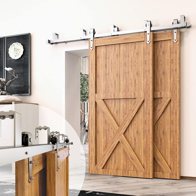 Homacer Brushed Nickel Double Track U-Shape Bypass Sliding Barn Door Hardware by HOMACER