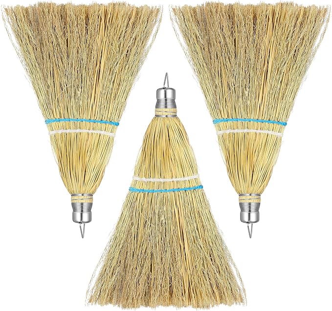 3 Pcs 12 Inch Whisk Broom Hand Held Handmade Mini Corn Broom Straw by Unknown