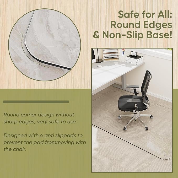 Office Chair Mat for Carpet & Hardwood, Upgraded 29" x 48" Dual Use Tempered - Image 4