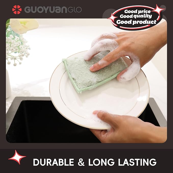 Bamboo Kitchen Sponges Heavy Duty Natural Cleaning Sponges Non-Scratch Dish - Image 5