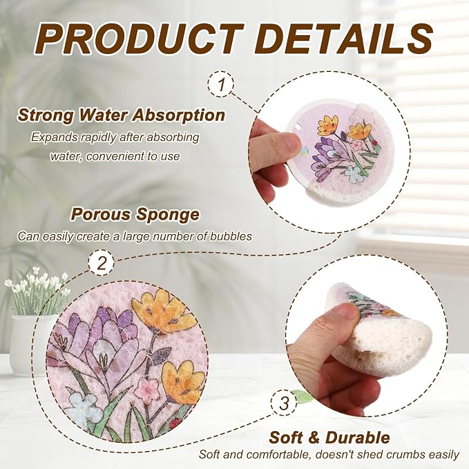 uxcell 6Pcs Cellulose Sponges, Round Kitchen Clean Sponges Non-Scratch - Image 3