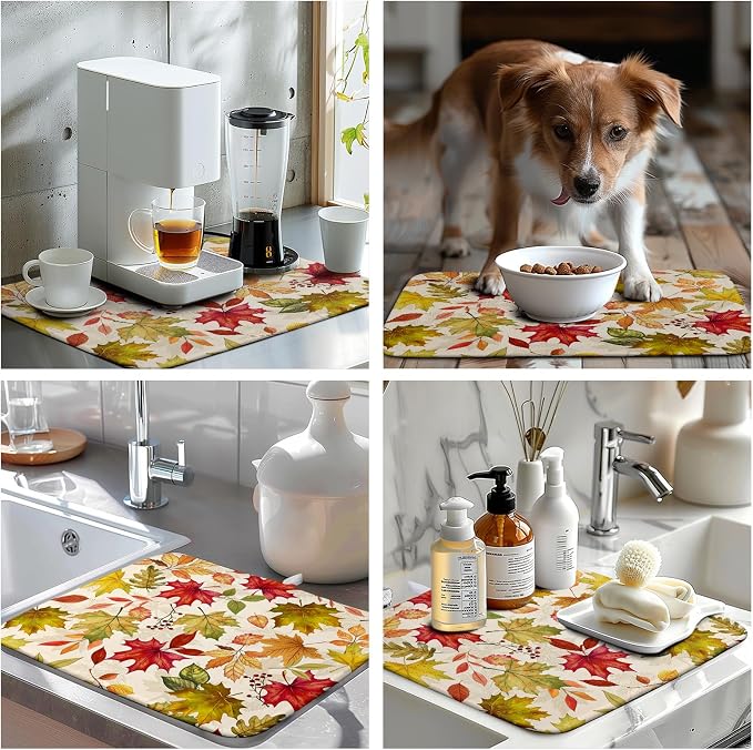 Fall Drying Mat for Kitchen Counter 16 x 18 Inch Maple Leaves Autumn - Image 7