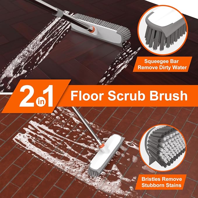 Floor Scrub Brush with Long Handle, Stiff Bristles Deck Brush, BITOPE - Image 2