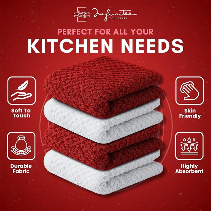 Infinitee Xclusives Premium Dish Cloth 100% Cotton 12 x 12 Inches |Pack of 4| - Image 5