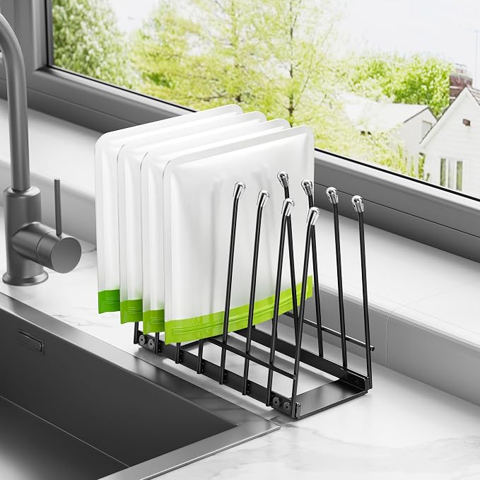 Plastic Bag Drying Rack, Metal Reusable Silicone Ziplock Bag & Bottle Drying - Image 2