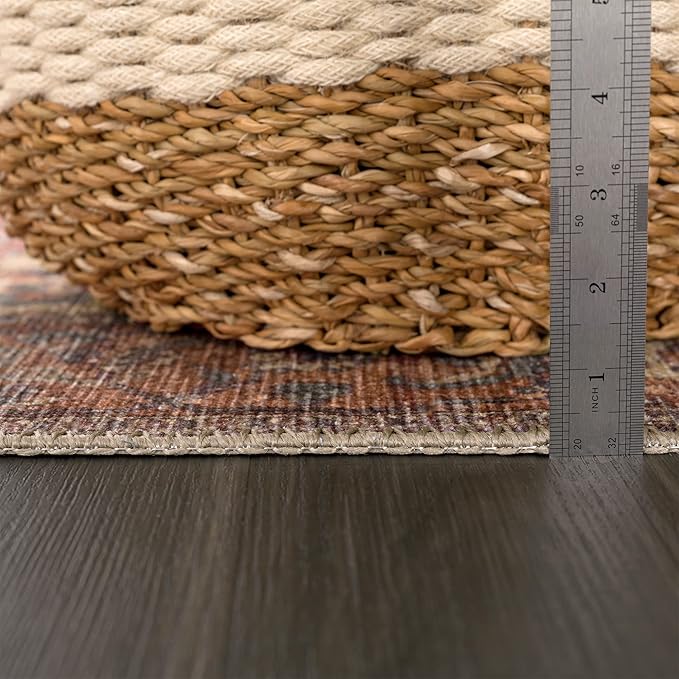 Bloom Rugs Washable 3' x 5' Rug - Beige/Terracotta Traditional Area Rug for Living Room, Bedroom, Dining Room, and Kitchen - Exact Size: 3' x 5'