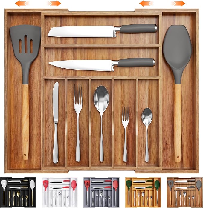 Bellsal Large Premium Acacia Wood Silverware Organizer by Bellsal