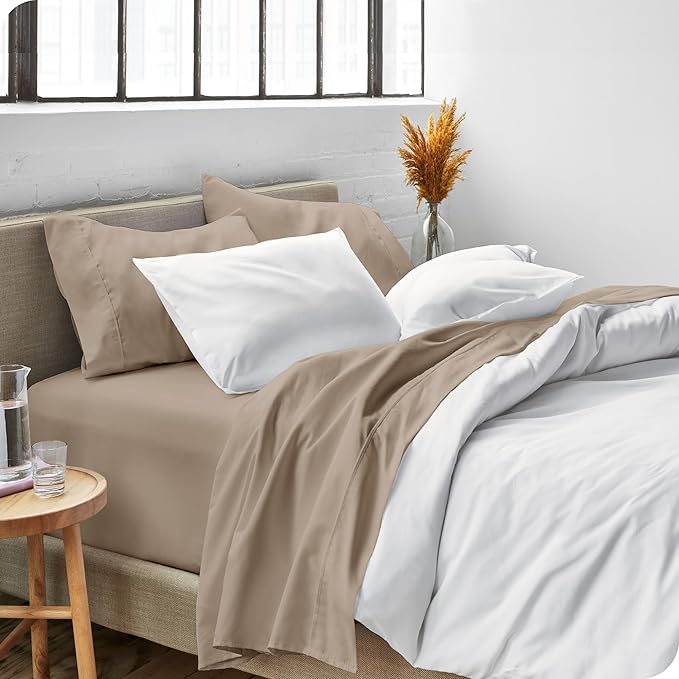 Bare Home Queen Sheet Set - Luxury 1800 Ultra-Soft Microfiber Bed Sheets - Double Brushed - Deep Pockets - Easy Fit - 4 Piece Set - Bedding Sheets & Pillowcases (Queen, Pebble)