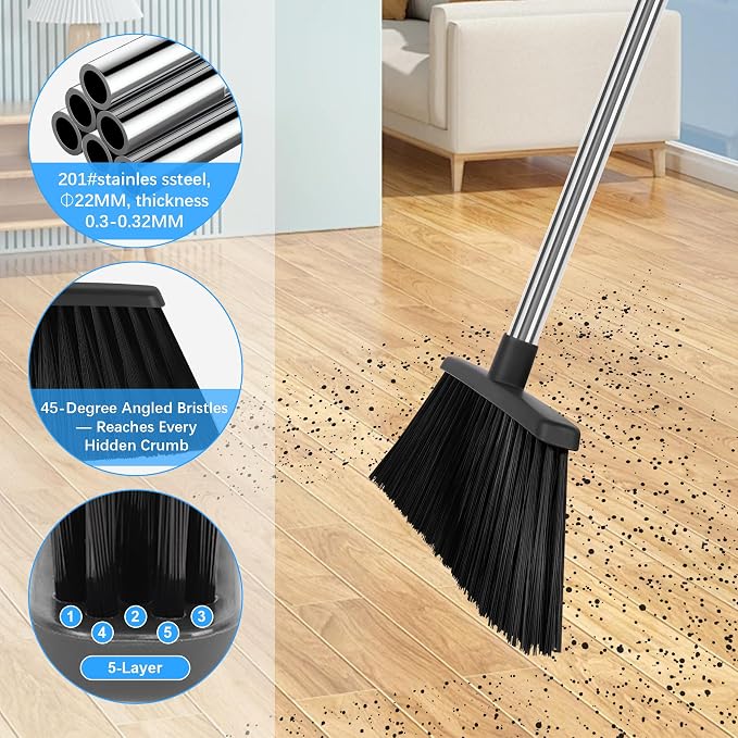 Heavy Duty Angle Broom, 55-Inch Long Handle Extra Wide 12.6 Inch Head, - Image 5
