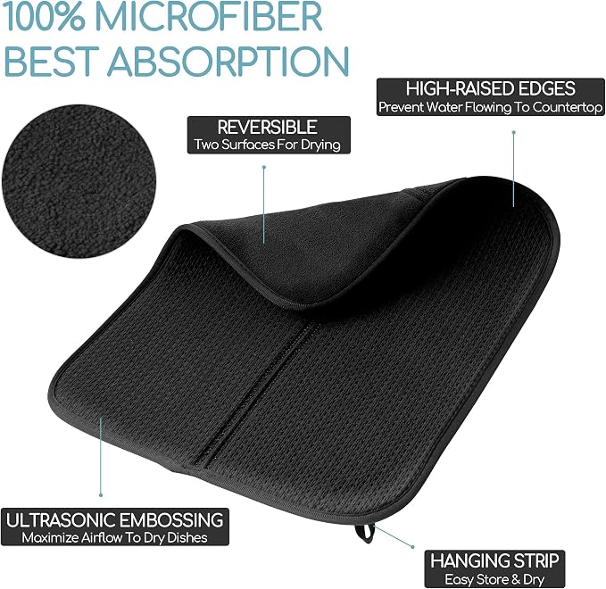 FRESHMINT 2 Pack Dish Drying Mat, Microfiber Absorbent Dish Drying Pad - Image 2