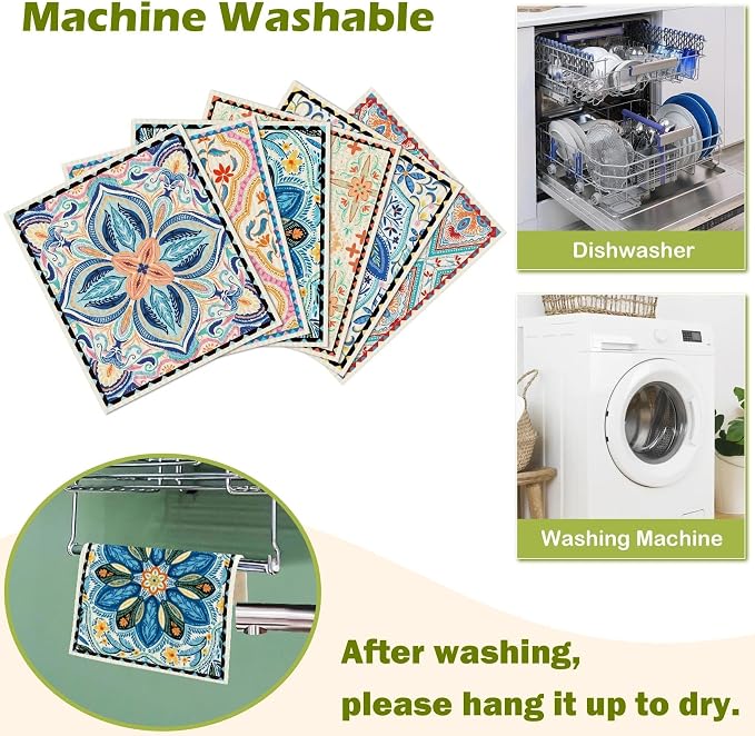6 Packs Swedish Paper Cloths for Kitchen, Reusable Paper Towels Washable Dish - Image 5