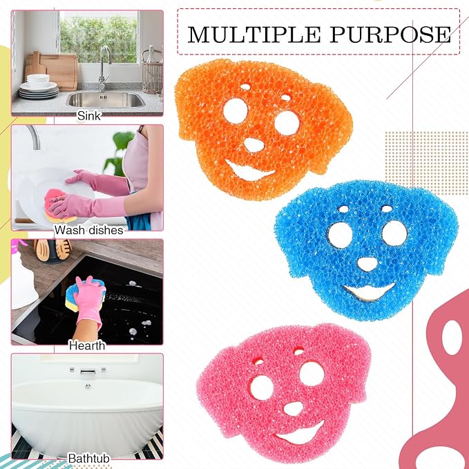6 Pcs Dog Dual Sided Scrub Sponge Cleaning Sponges Cute Temperature Sensitive - Image 5