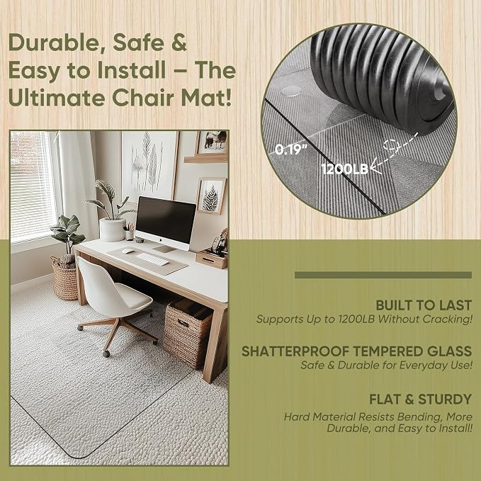 Office Chair Mat for Carpet & Hardwood, Upgraded 36" x 48" Dual Use Tempered - Image 3