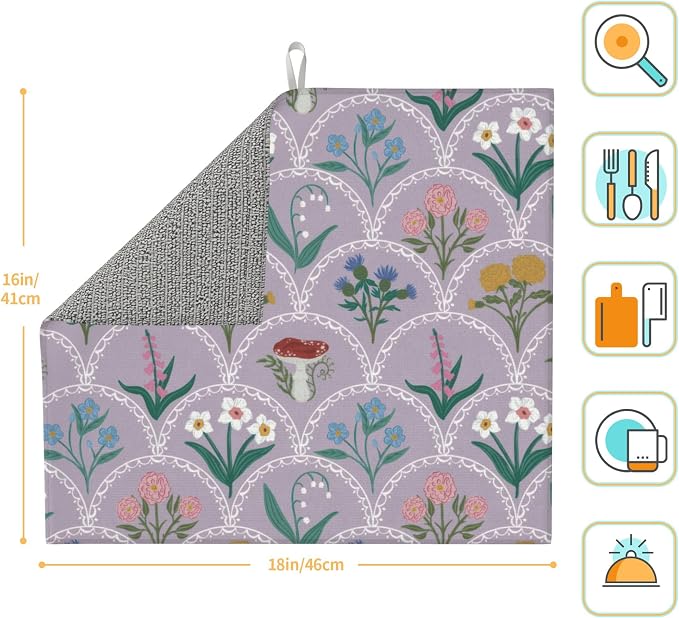 Vintage Flowers Dish Drying Mat 16x18 Inch, Microfiber Absorbent Fast Dry Mat - Image 2