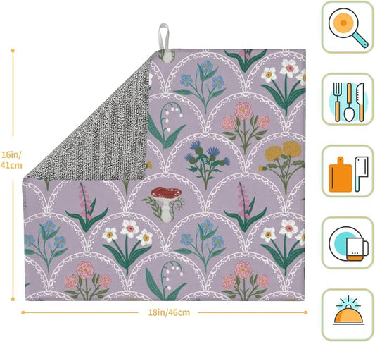 Vintage Flowers Dish Drying Mat 16x18 Inch, Microfiber Absorbent Fast Dry Mat - Image 2