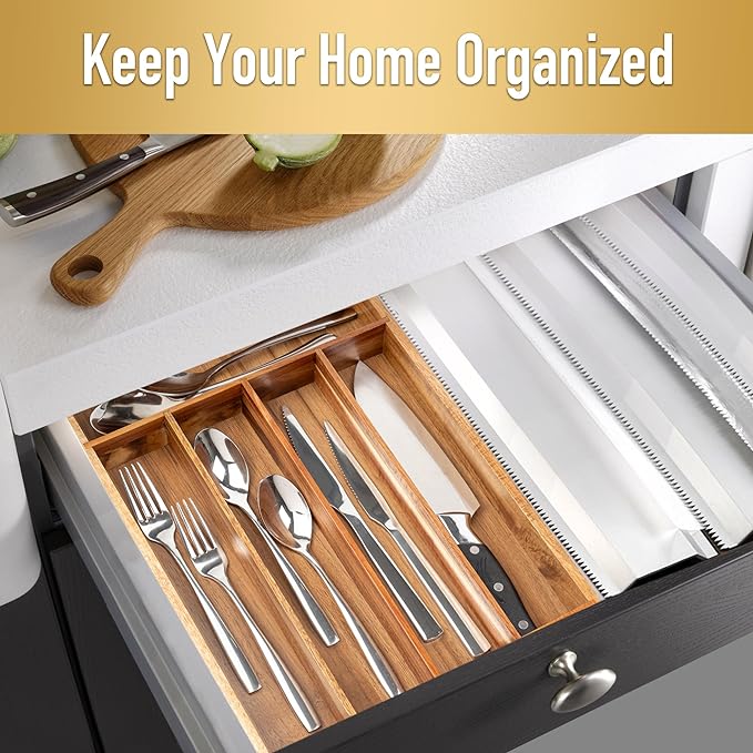 Silverware Organizer Acacia Kitchen Drawer Organizer Utensil Organizer - Image 2