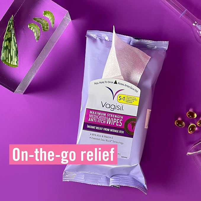 Vagisil Wipes, Anti-Itch Medicated Feminine Vaginal Wipes, Maximum Strength - Image 4