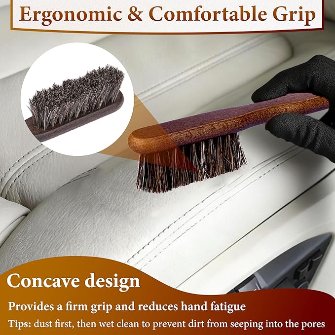 5 PCS Leather Brush Car Detailing, Horsehair Brush Shine Kit, Car Cleaning - Image 3