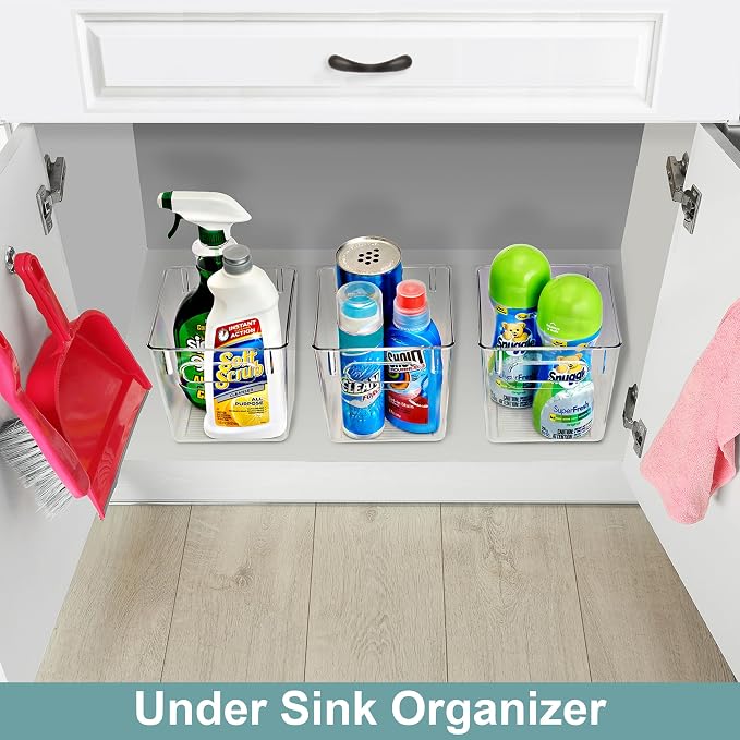 Sorbus 4 Pack Small Clear Plastic Storage Bins, Refrigerator, Under Sink - Image 6