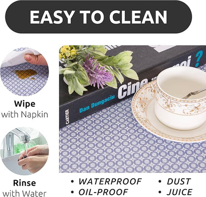 RAY STAR 12X120 Inch Shelf Liner for Kitchen Cabinets, Non-Adhesive Cabinet Liner Washable, PVC Drawer Liner for Dresser Non-Slip Bathroom (Blue Circle)(2 Roll)