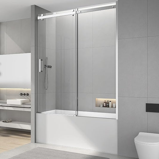 Sunrosa Semi-Frameless Tub Shower Door 59-2/8"60", Single Sliding Shower Door by ElevateYourEverydayShower