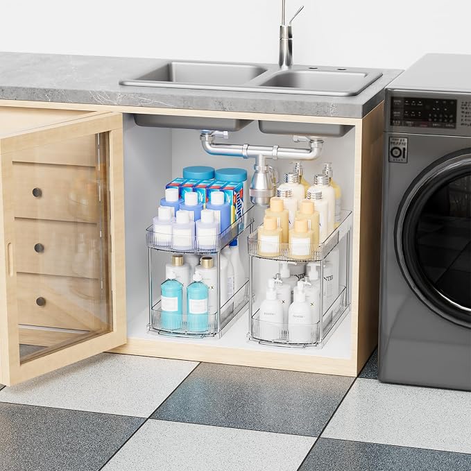 2 Pack Large Pull Out Bathroom Organizers and Storage, 2 Tier 12.8″ Tall - Image 2
