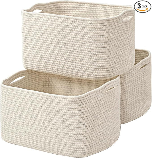 Large Storage Baskets for Organizing Shelves, Woven Cotton Rope Bins for Baby by ICERZCZ