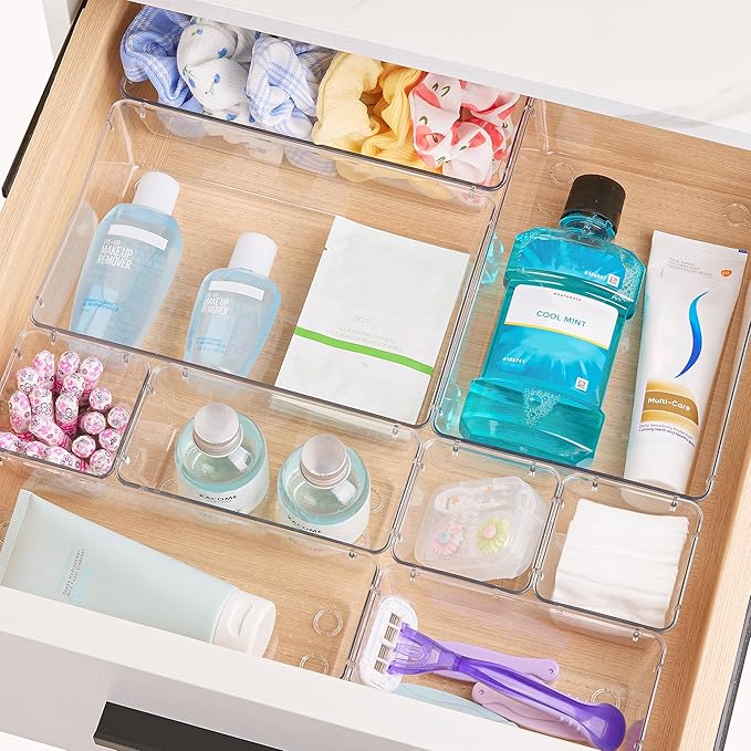 Vtopmart 28 PCS Clear Plastic Drawer Organizers Set, 4-Size Bathroom and Vanity - Image 5