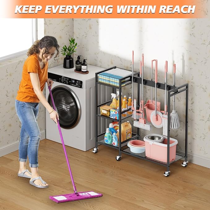 Broom and Mop Holder, Broom Closet Storage Cabinet - Image 7