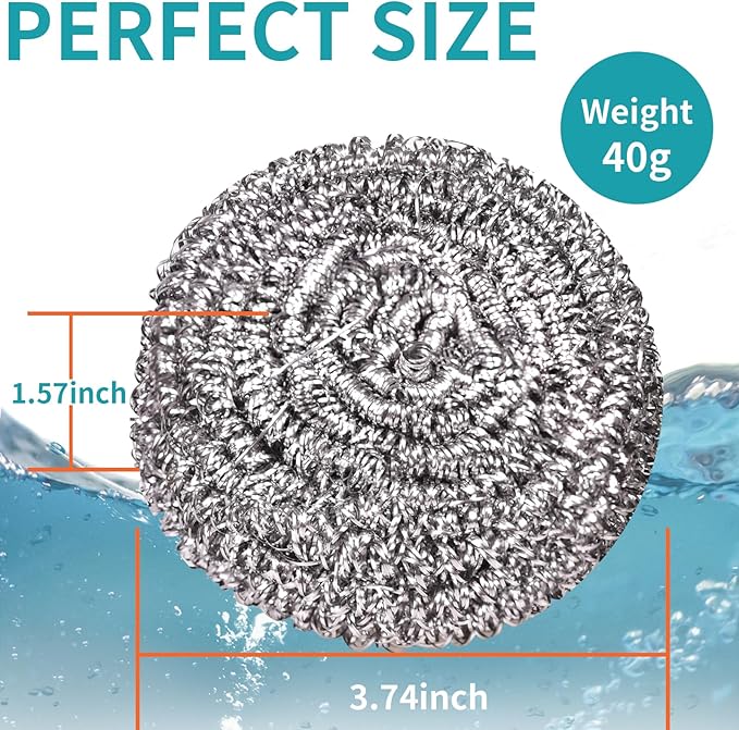 Stainless Steel Scourer Heavy Duty Scrubber Pads Steel Wool Pack of 6 - Image 2