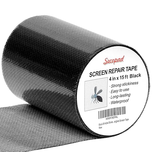 Black Window Screen Repair Tape, 4 in X 15 FT Screen Repair Kit by Secopad