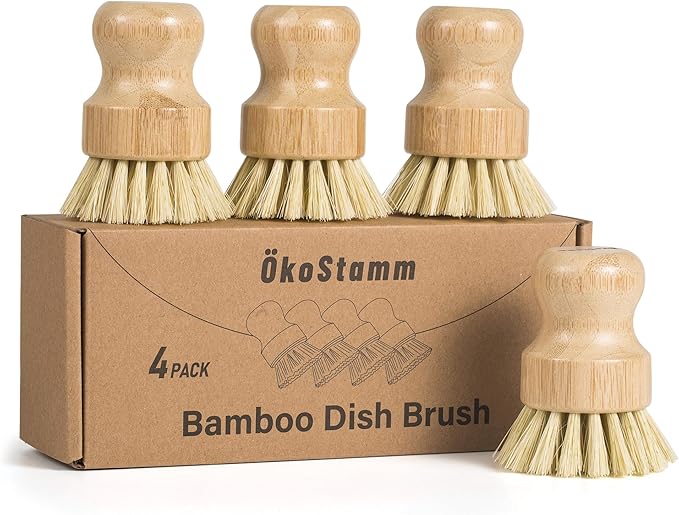 4 Pack Bamboo Dish Brush, Dish Scrubber Brush by %C3%96KOSTAMM