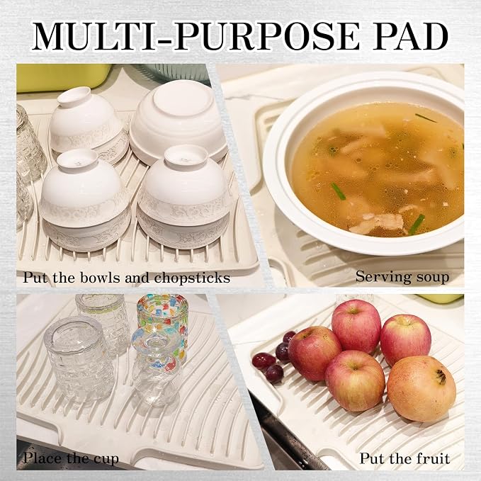 RoseFlower Dish Drying Mat, Large 15.7" x 13" Silicone Dish Mat Drying Kitchen - Image 4