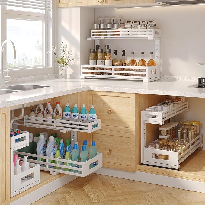 2-Pack 20.47"Deep Under Sink Organizer And Storage, 2-Tier L-Shaped Pull Out - Image 6