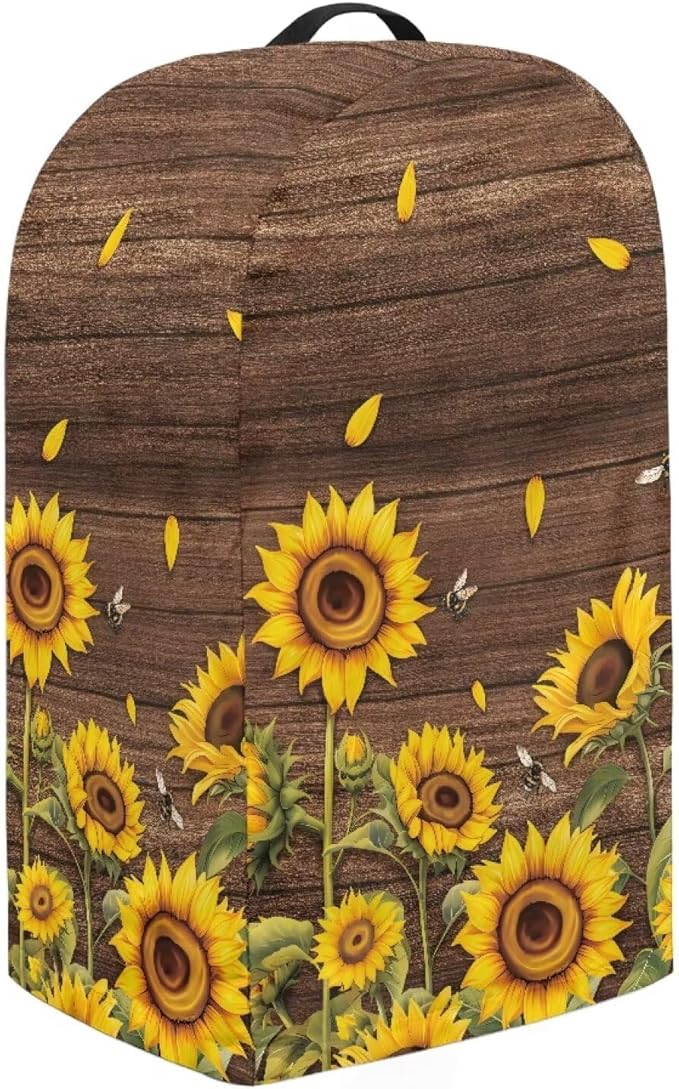 Sunflower Wood Grains Kitchen Blender Food Processor Dust Cover with Top Handle and Drawstring, Dust Protection Easy to Clean Small Appliance Juicer Coffee Maker Cover