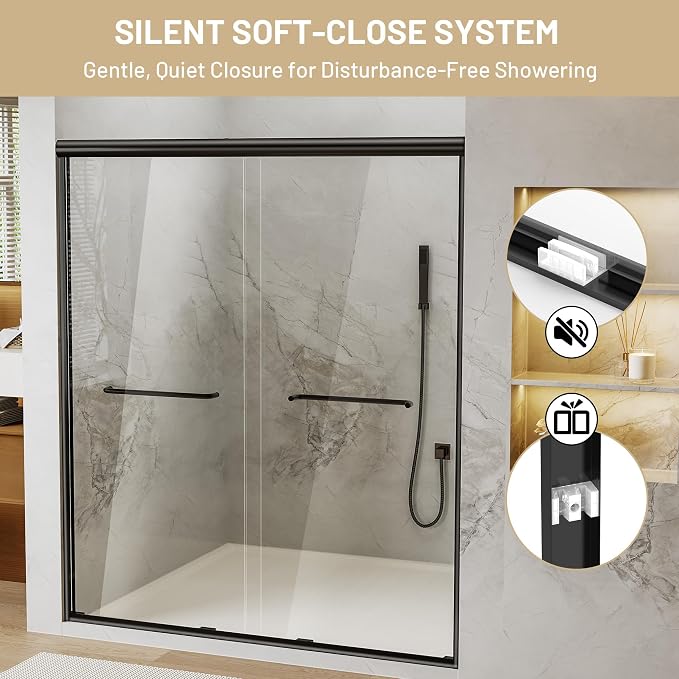 50-54" W x 70" H Double Sliding Shower Door, Semi-Frameless Shower Door - Image 4